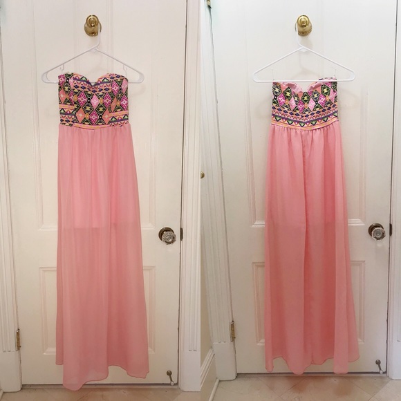 Pink/Aztec Print Strapless Maxi Dress - Picture 2 of 2